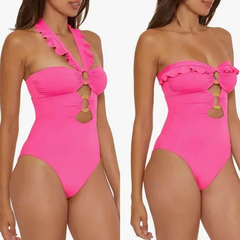 Soluna Swim Standard Buckle Up One Piece Bandeau Swimsuit Size Medium Pink