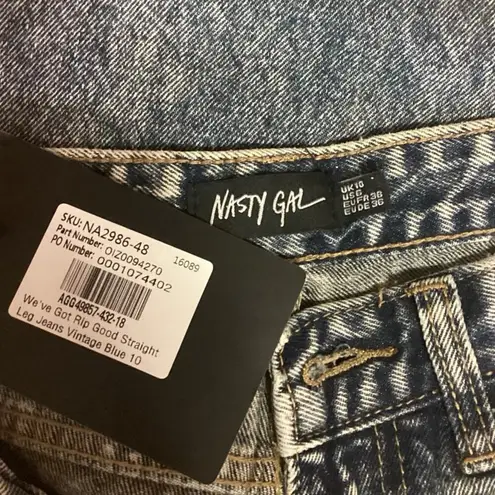 Nasty Gal  NWT Blue Acid Wash Distressed Rip High Rise Straight Leg Jeans Size 6