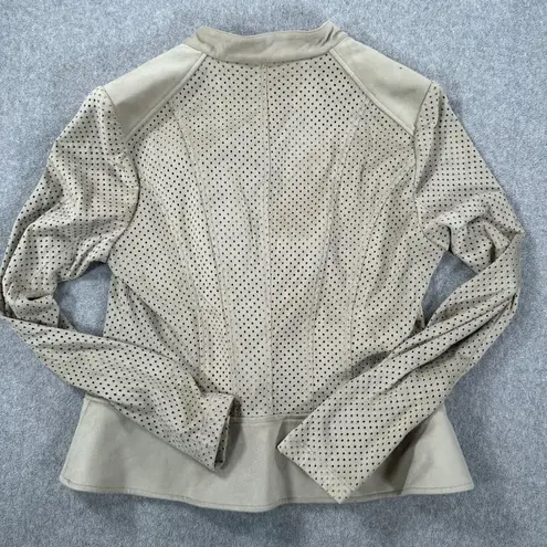 Iris Setlakwe Perforated Suede Moto Jacket Zip Up Women's 8 Beige Long Sleeve Tan
