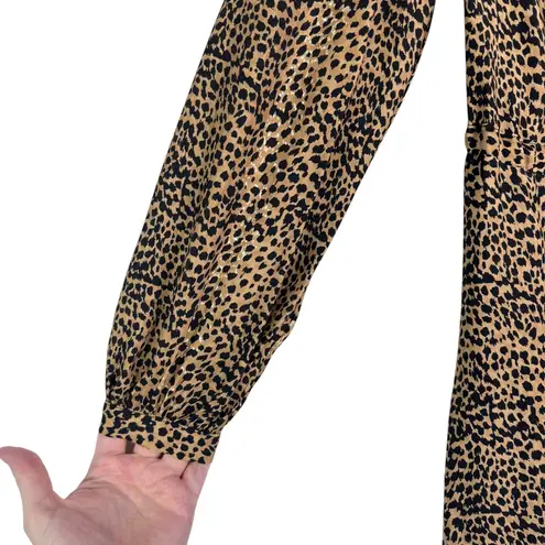 Emerson Fry May Dress Little Cheetah 100% Silk Midi Dress Long Sleeve Medium M Brown