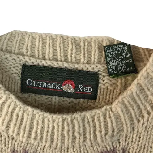 Outback Red Vintage  Sweater Women Sz L Wool Beige Snowflake Cable Knit Grandma