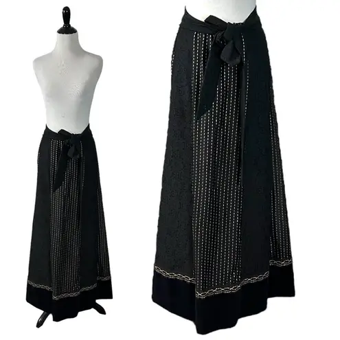 Vintage 70s Tumbleweeds Witchy Maxi Skirt Black Lace Velveteen Medium Edwardian