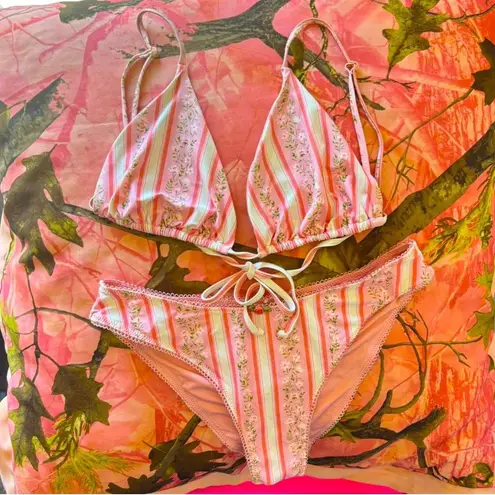 We Wore What pink pink striped rose print bikini bottoms