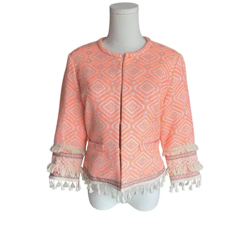 Boston Proper - Coral Jacquard Fringe Trim Jacket Blazer Sz 6