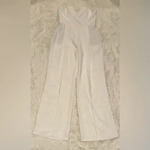 NWOT NADINE MERABI Vanessa Strapless Belted Crepe Flare White Jumpsuit sz 10