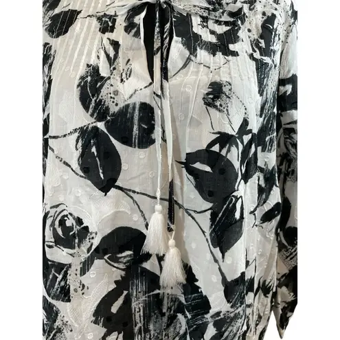 Karl Lagerfeld NWT Womens Floral Necktie Boho Blouse Top Tassels - Small
