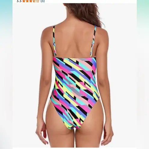 Relleciga Women's Retro One Piece Swimsuit High Cut Backless NWT size small