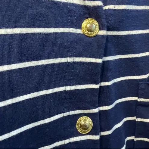 Women’s Vintage Sweater Dress Navy with Gold Buttons Striped sz Small Jenifer V Blue