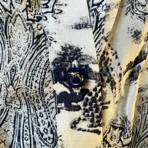 PINKO White Blue Panther Print Long Sleeve Midi Dress Size 8