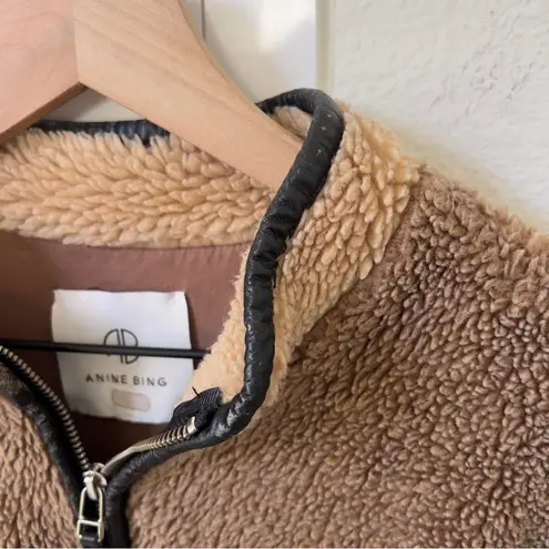 ANINE BING Royce Pullover Sherpa Pullover Fleece Sweatshirt in Brown and Tan