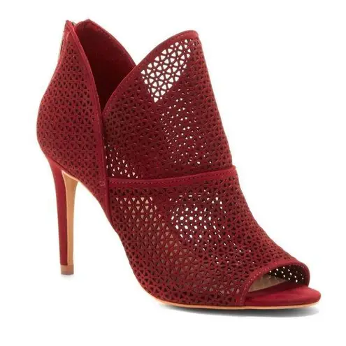 Vince Camuto  Vatena Samba Red Suede Open Toe Booties Sz 10 - Image 1