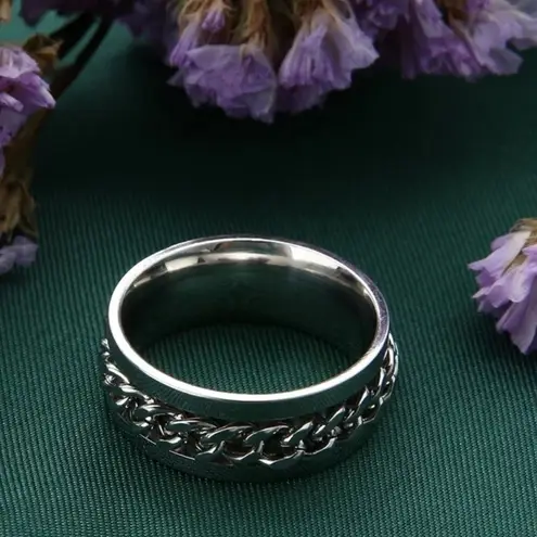 Unisex Silver Spinning Chain Ring