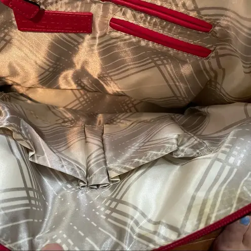 London Fog hot pink and grey leather and canvas Satchel Purse Bag