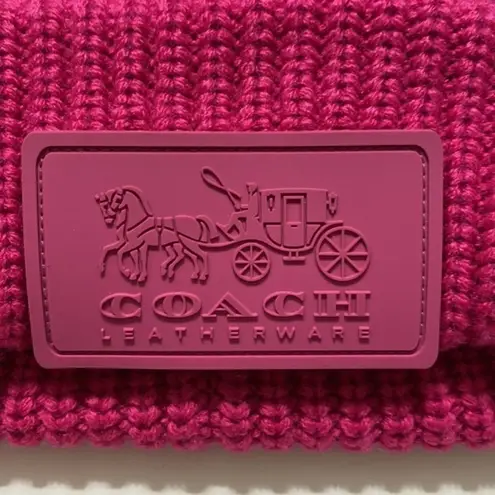 Coach Women's Classic Ribbed Tonal Patch Cuff Beanie Pink