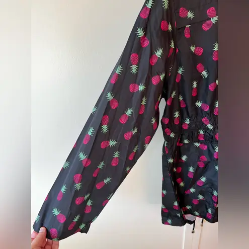 Brave Soul Women’s Black Pineapple Raincoat Jacket Zip Size 16