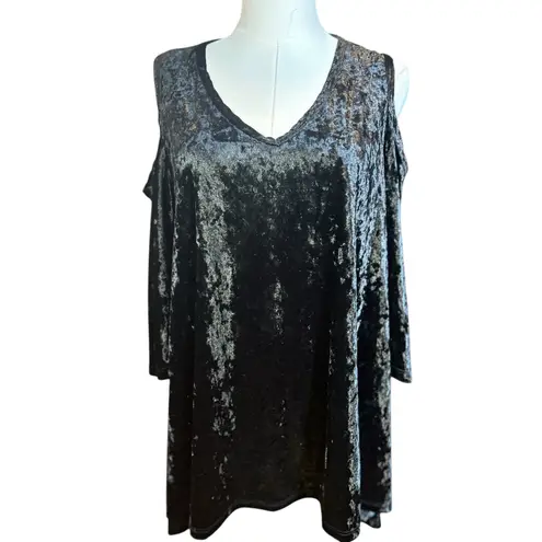 J&M Clothing Velvet Top Open Shoulder V Neck Hi Low Black SZ SM USA Whimsey Goth