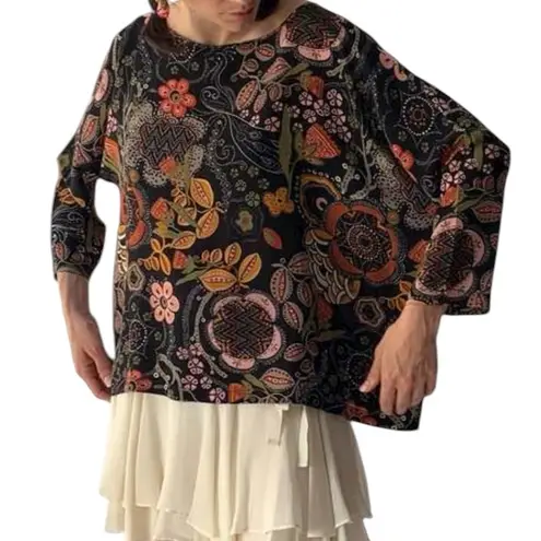 Missoni Blouse Women’s Large Silk Fall Black Floral Boho Flowy Made in Italy