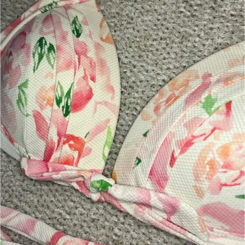 Unique Vintage  bikini swim top halter retro padded floral pink and white‎ size M