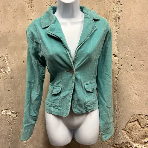 SO Y2K Vintage Teal Blue Corduroy Blue Green Button Front Blazer Jacket Top L Size L