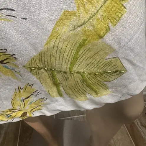 John Paul Richard Tropical Pure Linen Skirt Sz 14 Leaves Hibiscus Beach Umbrella