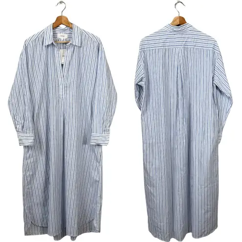 Xirena Marlowe Coastal Stripe Midi Shirt Dress Women Small White Blue Preppy NWT