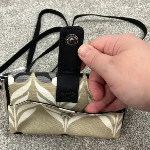 Petunia Pickle Bottom Tan, White and Black Floral Wallet Clutch with Strap Tan