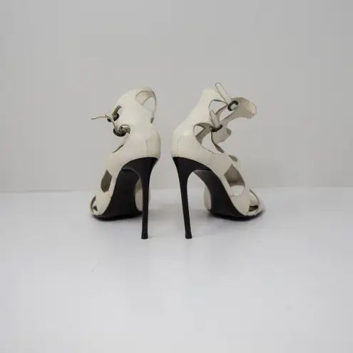 Tom Ford Genuine Leather Cut out Open Toe High Heels Sandals Shoes White 6.5