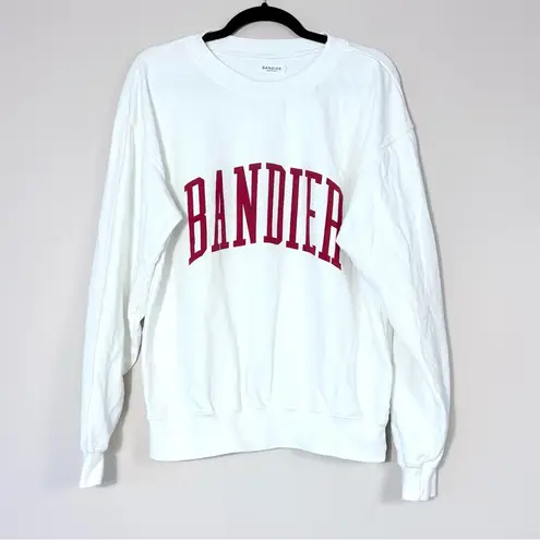 Bandier Classic Logo Varsity Crewneck Sweatshirt in White Medium