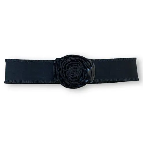 Vintage Belt Black Oversized Floral Detail Stretch Ruffle Romantic Statement