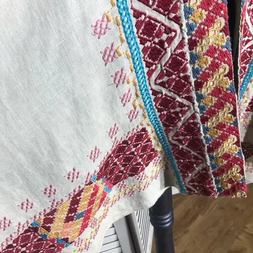 Johnny Was Kimono Cardigan Embroidered Boho Aztec Linen Multicolor Medium
