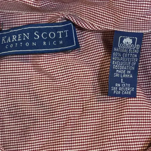 Karen Scott Women's Red Gingham Christmas Holiday Holly Berry Embroidered Shirt