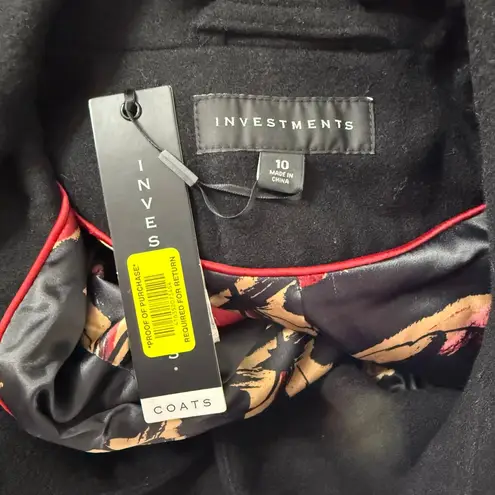 Investments Wool Blend Black Long Coat NWT Size 10 Women’s