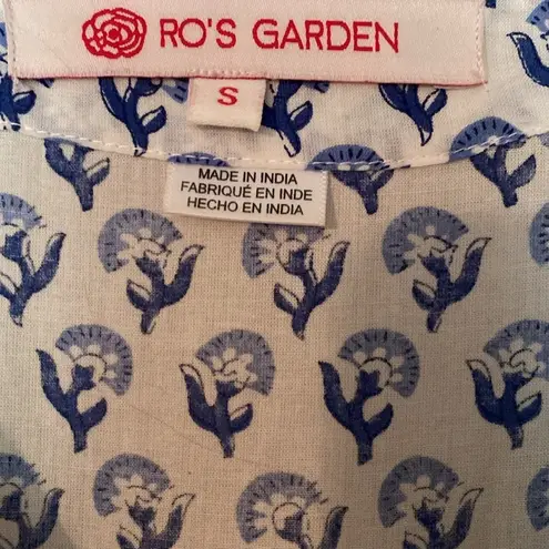 Anthropologie Ro's Garden Cotton Tiered Maxi Dress Blue White SMALL