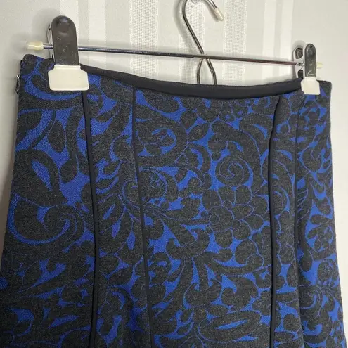 Veronica Beard Barouqe Scroll Print Flounce Mini Skirt Charcoal Navy Blue Small
