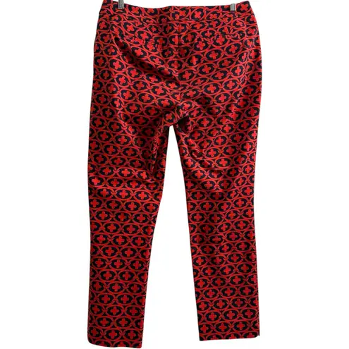 Boden Richmond Pants Red / Navy Geo Print Cotton Trousers / Mid Rise 10 L