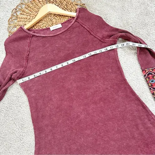 Hailey&Co Waffle Knit Washed Boho Burgundy Red Long Sleeve Mini Dress Size L Size L