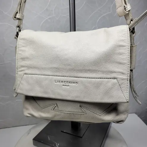 Liebeskind Berlin Leather Shoulder Bag Cream Flap Tassel Accent Unique Design White