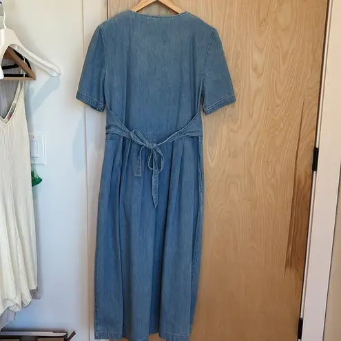 Karin Stevens Vintage Denim Maxi Dress Embroidered Vest 90s Cottagecore Teacher Size 8