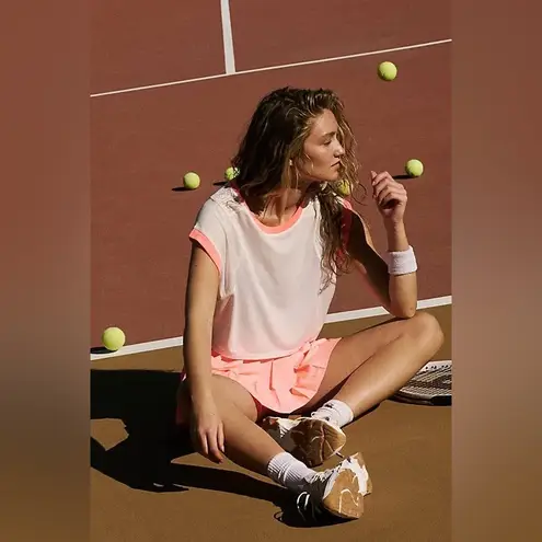 Free People Movement NWT Good Sport Tee White with Neon trim MSRP $68