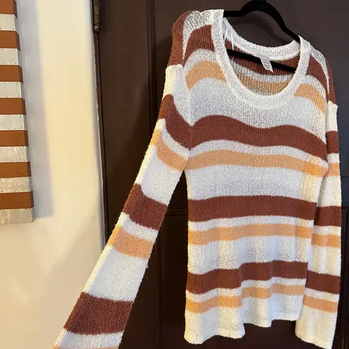 L*SPACE | Oasis Open Weave Lightweight Striped Sweater | Size Medium Brown