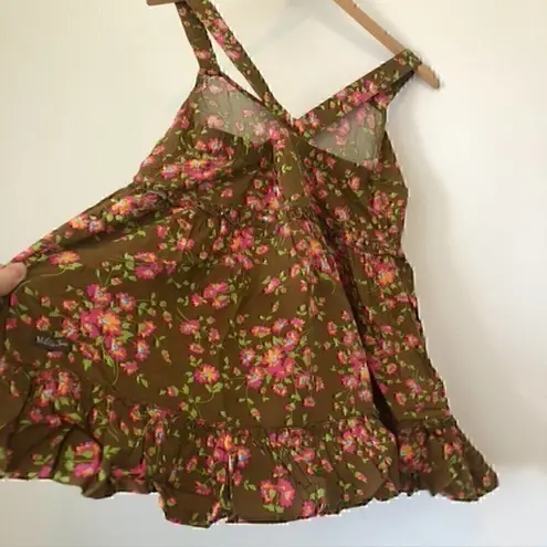 Matilda Jane NEW NWT  On Whim Top Brown Pink Floral Sleeveless Rayon Boho Tank XS