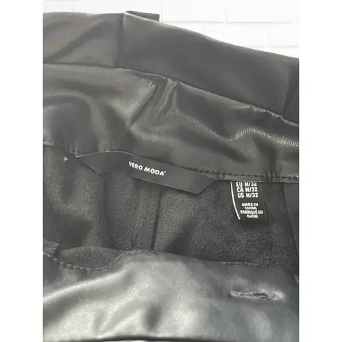 VERO MODA Women's Medium Pants Eva Paperbag Faux Leather Ankle Black