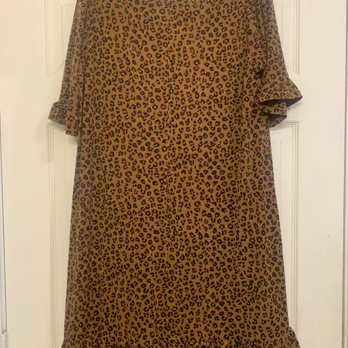 CeCe Cheetah Print Brown Black 1x Midi Ruffle Dress. 2759