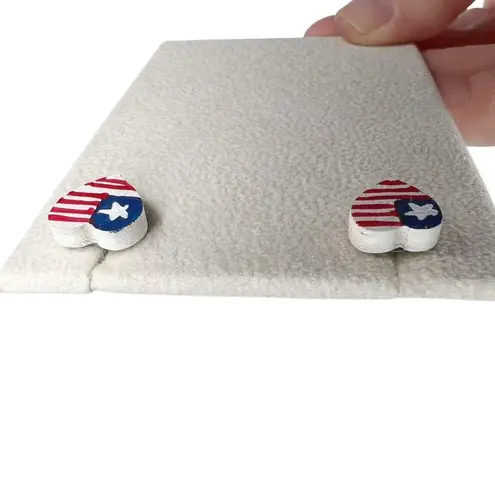 Handmade Hand Painted Heart American Flag Stud Wooden Earrings Blue