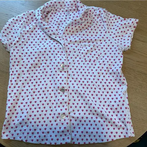 Roller Rabbit  white pink heart print collared button up pajama polo top medium