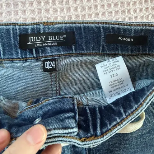 Judy Blue Payton drawstring denim Joggers in Med wash effortlessly chic comfy 0