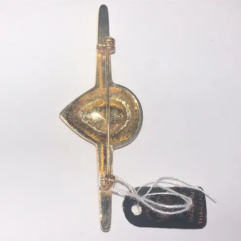 Angel Brand Elegant Vintage Gold Tone and Red Rhinestone Teardrop Brooch