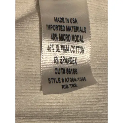 AGOLDE  Ivory Ribbed Supima Cotton Blend Short Sleeve Fitted Tee Top Small