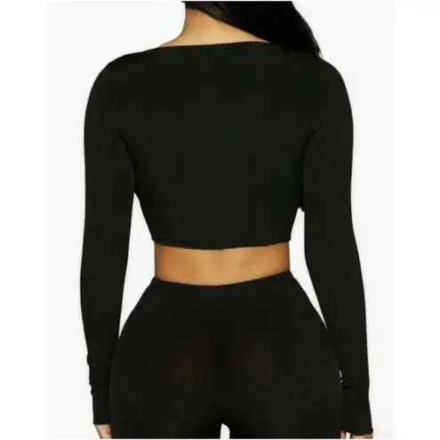 Naked Wardrobe Black Slinky Stretch One Button Cropped Cardigan Top