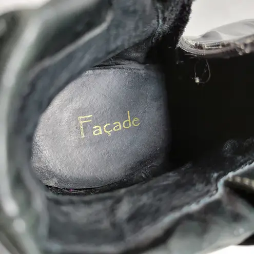 Facade Zena Ankle Boots Womens 10 Black Leather Gathered Snap Platform Heeled